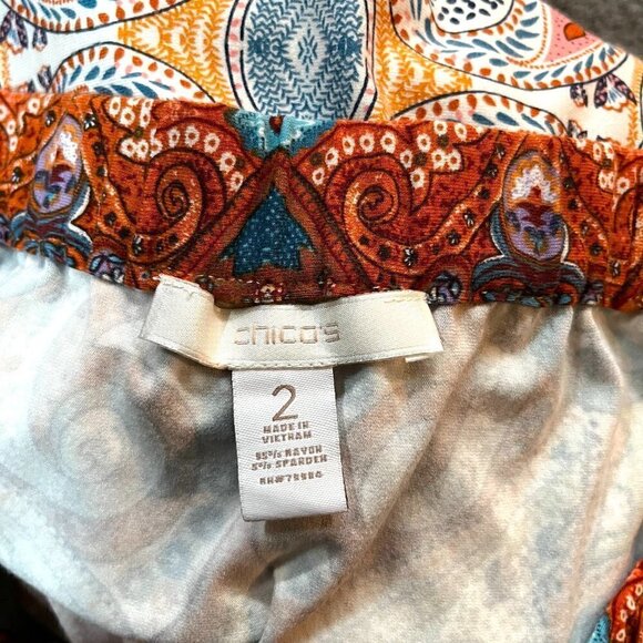 CHICO'S Paisley Geometric Jersey Knit Pull On Elastic Waist Maxi Skirt -EUC - M - Picture 9 of 9